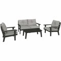 Polywood Lakeside Black / Grey Mist 4-Piece Deep Patio Set with Lakeside Table Chairs and Loveseat 633PWS502B45